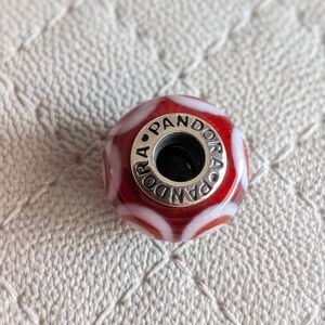 Authentic Pandora Red Brown and White Circles Glass Charm S925 ALE LIKE-NEW